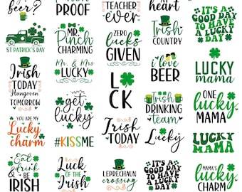 Paquete de 50 archivos SVG para el Día de San Patricio, SVG de Lucky Mama, SVG de trébol, diseños de camisetas irlandesas para Cricut, PNG de amuleto de la suerte, Megapaquete del Día de San Patricio