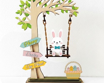 Archivo de corte láser de "Conejito de Pascua en columpio": Decoración de Pascua, manualidad infantil, archivo de corte láser para Glowforge (descarga digital)