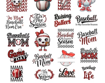 Paquete PNG de Mamá Béisbol / Diseños para Mamá Béisbol del Día del Juego / PNG 300 DPI / Regalo de temporada de béisbol para camisetas, bolsos, correas de reloj y manualidades