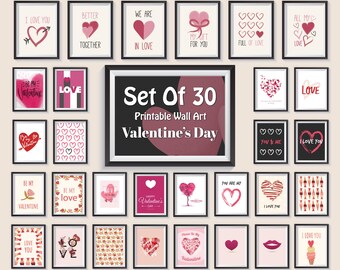 Paquete de impresiones de arte de pared para San Valentín: más de 30 citas románticas de amor imprimibles, pósteres retro de pareja con corazones, decoración femenina para el hogar, descarga digital