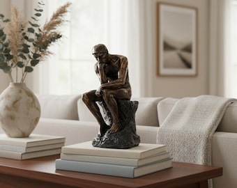 Nordic Thinker Statue – Minimalist Resin Sandstone Sculpture, Abstract Philosophy Decor, Modern Desk & Shelf Accent