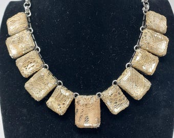 Chunky Y2K Ann Taylor Lace Covered Rhinestone Statement Bib Necklace Signed Vintage