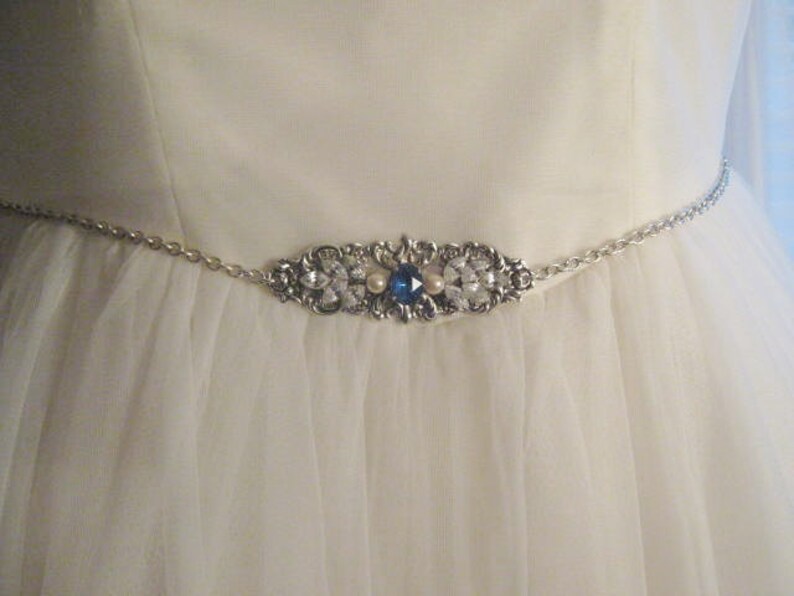 Sapphire blue Bridal belt blue Rhinestone belt silver Bridal Etsy