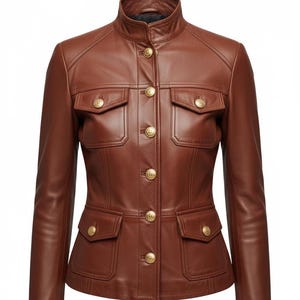 Chaqueta safari de cuero marrón y negro, chaqueta ajustada hecha a mano, abrigo de cuero para hombre.