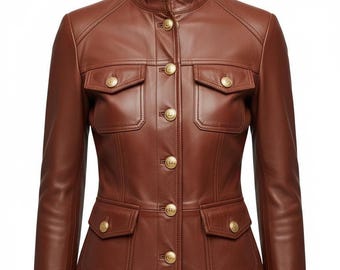 Bruin-zwarte leren safari-jas, handgemaakte slim fit jas, leren herenjas