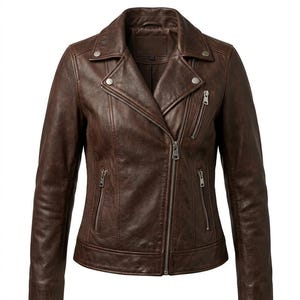 Women’s Brown Leather Jacket Genuine Vintage Biker Style Moto Jacket with YKK Zipper