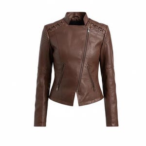 Brown Moto Jacket - Women's Slim Fit Asymmetrical Biker Jacket
