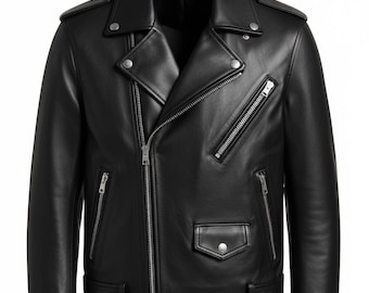 Men’s Genuine Leather Biker Jacket – Classic Moto, Slim Fit
