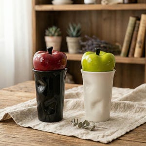 Keramikbecher mit Apfelüberzug, Kaffeetasse mit Einzug, 400 ml Aufbewahrungsglas für Tee