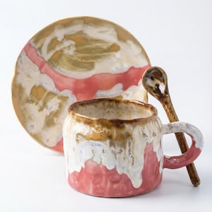 Smältglasyr Keramiska Kaffekoppset – Rosa Keramik, Wabi Sabi Tekopp