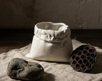 Taza de cerámica con forma de bolsa, ilusión de papel arrugado, taza de té Wabi Sabi, 400 ml, decoración artística.