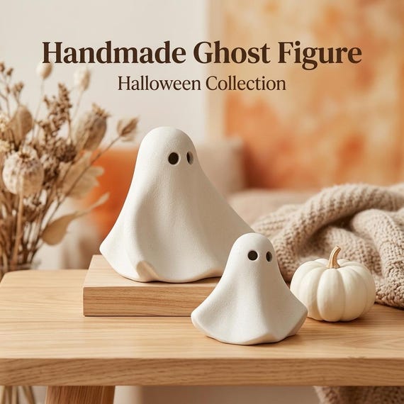 Ceramic Ghost Ornament Cute Ghost Figurine Ceramic Ghost Set Bookshelf Halloween Decor Small Ghost Statue Halloween Desk Decor Spooky Home