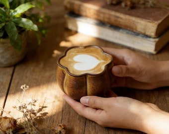 Taza vintage con forma de calabaza - Taza de café rústica de gres, decoración cottagecore