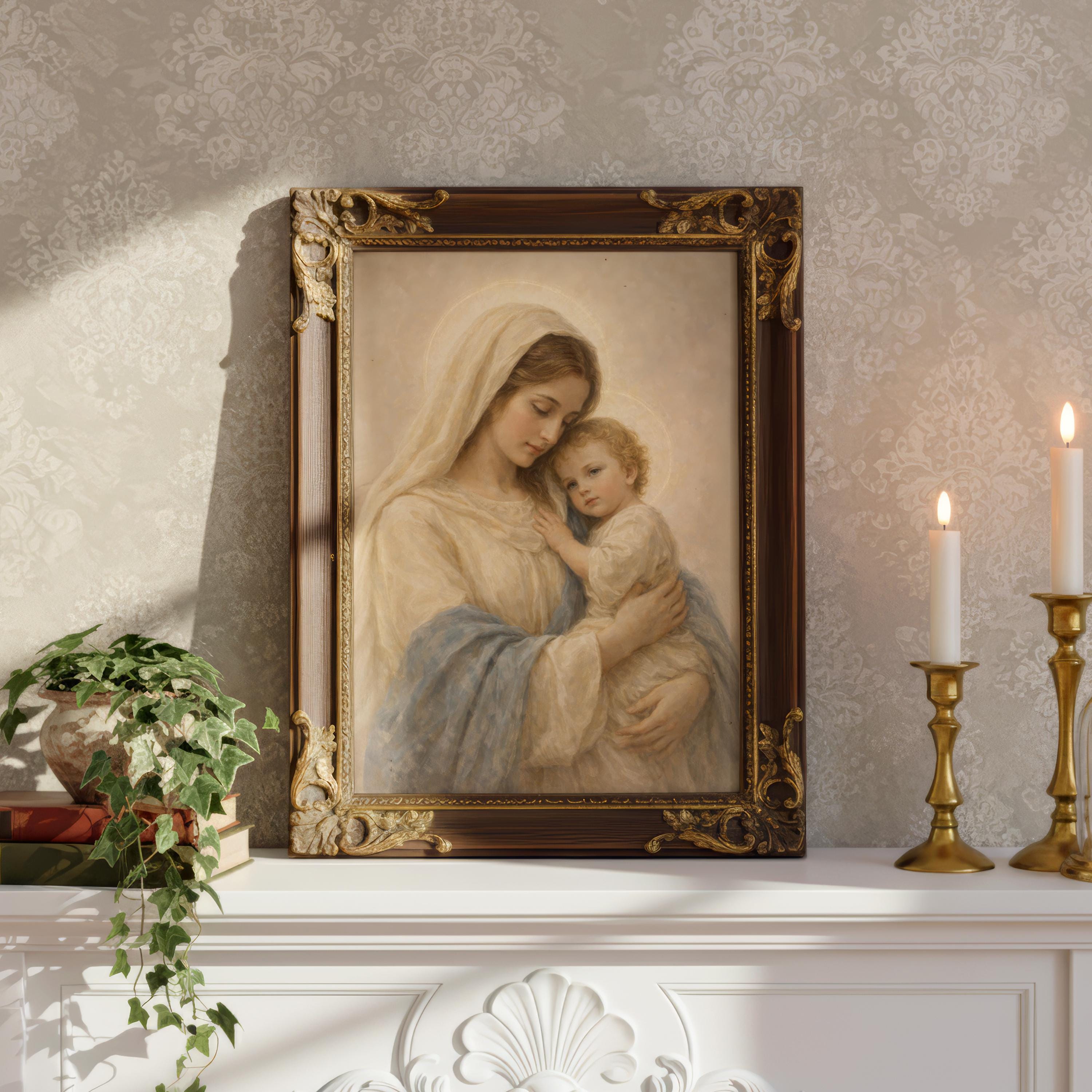 Madonna and Child Art Print | Vintage Religious Painting (digital ...