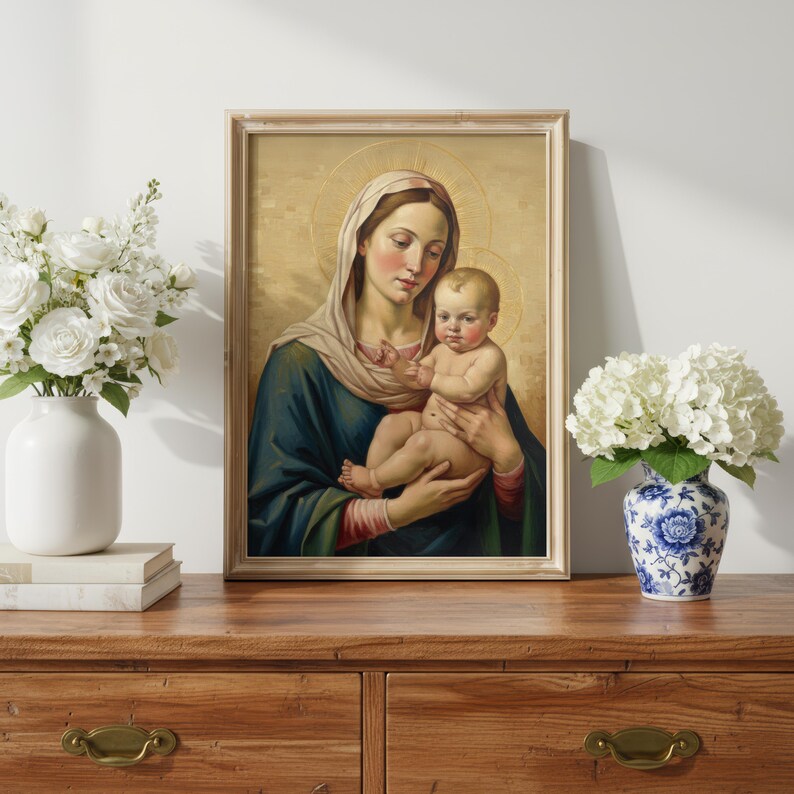 Virgin Mary and Child Art Print, Renaissance Madonna Painting (digital ...