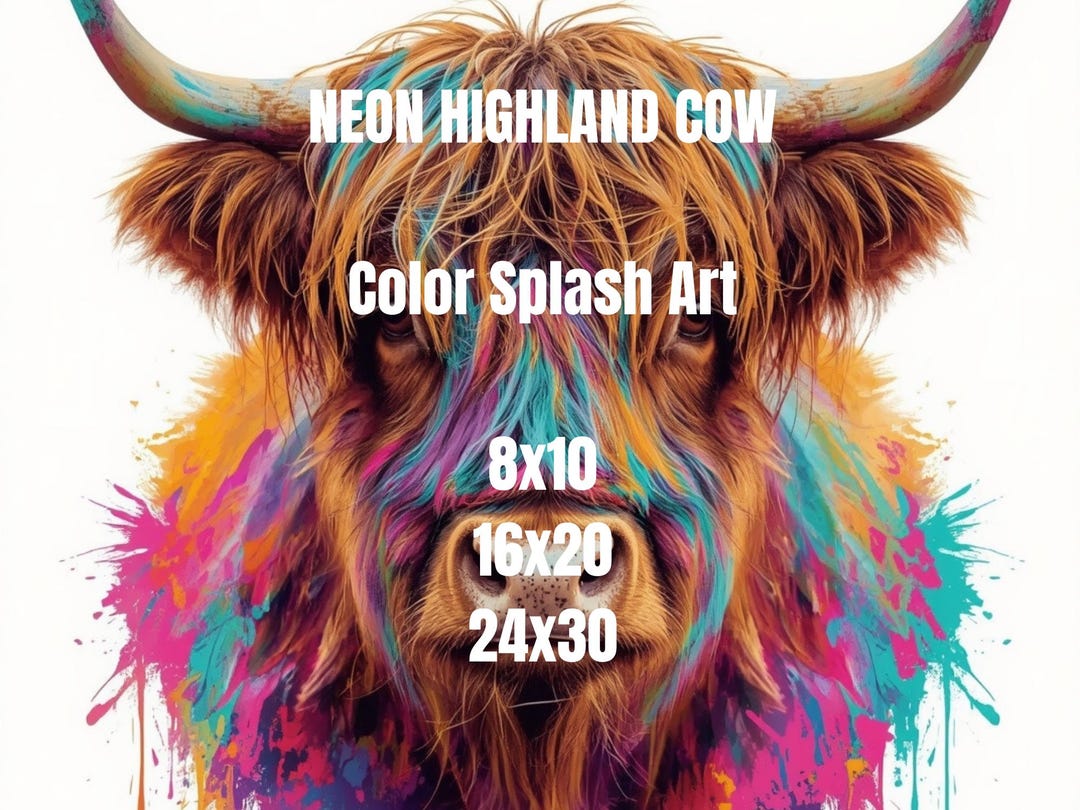 Colorful Highland Cow Wall Art Vol. 3, Abstract Cow Print, Modern Farm ...