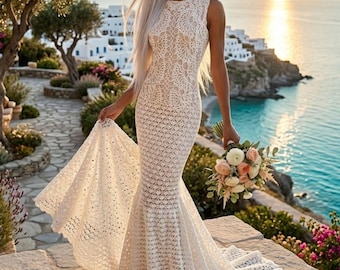 Crochet Wedding Dress Pattern PDF | Boho Bridal Mermaid Lace Gown DIY | Sleeveless Wedding Dress Pattern | Formal Evening Gown Crochet PDF