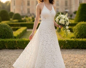 Molde de vestido de noiva de crochê | Vestido boho de renda, maxi sem mangas para fazer você mesma (download em PDF)