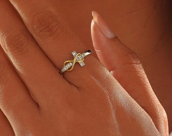Cross Infinity Ring, Adjustable Copper Open Band, Faith Symbol Ring, Minimalist Religious Jewelry