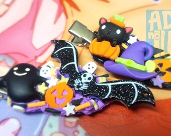 Halloween & Black Cat Decoden Hair Clip