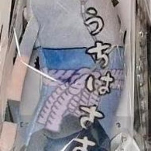 May include: A plush doll of an anime character, packaged in clear plastic. The doll features blue hair, a gray and blue outfit, and Japanese text. The doll is approximately 8 inches tall.