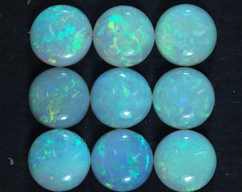 Australian Opal Cabochon 6 mm Round Solid Gemstone with Green Fire