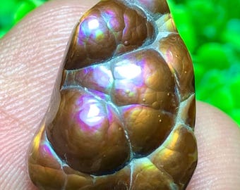 Natural Mexican Fire Agate cabochon: Loose gemstone for jewelry making (19×12×8mm, 13cts)Fi-02