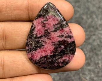 Natural Rhodonite Cabochon 40x30 mm Pink Black Stone Healing Crystalfor Jewelry Making .