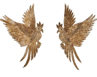Handcrafted Zardozi Sequin Pigeon Patches - Indian Artisan Pair