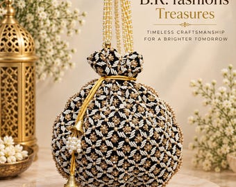 Handcrafted Black Beaded Potli Bag: Embroidered Luxury Party Accessory