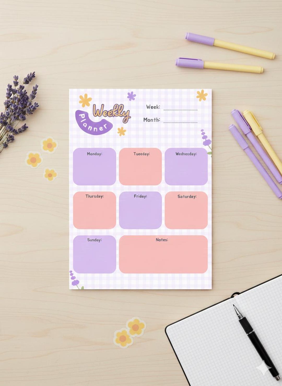 Cute Weekly Planner Printable A4 – Pastel Purple and Pink Weekly ...