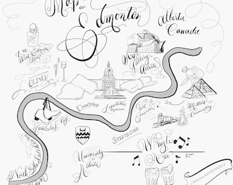 Edmonton Map - Hand-Lettering & Illustration - Instant Download - Alberta Canada