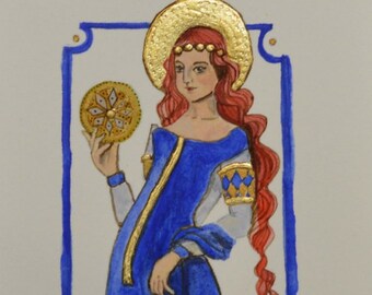 St. Catherine Illuminated Illustration - 23kt gold illumination- miniature painting - Medieval inspired fine art Piece