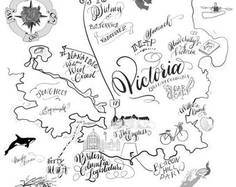 Victoria Map - Hand-Lettering & Illustration - Instant Download - Alberta Canada