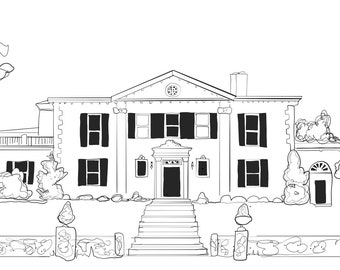 custom house portrait | unique hand drawn building drawing | bespoke venue illustration | one of a kind | ooak | personalized illustration