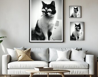 Cool Cat Wall Art | Black and White Cat in Sunglasses | Digital Download
