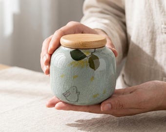 Japanese Ceramic Tea Caddy with Lid, Handmade Floral Tea Canister, Spice Jar Coffee Container, Vintage Kitchen Gift