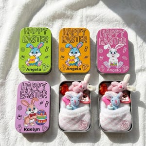 ブリキ箱入りイースターバニーぬいぐるみ、クマのママと赤ちゃんのウサギのおもちゃ、子供用ロールプレイぬいぐるみセット、イースターバスケット詰め物、子供へのギフト