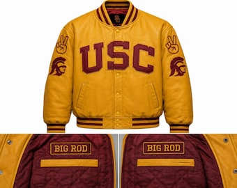 Chaqueta universitaria de cuero amarillo y granate para hombre, chaqueta bomber de estilo universitario vintage, chaqueta con parches bordados, regalo para él, tallas hasta 5XL.