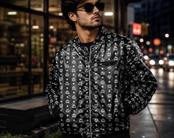 Chaqueta bomber MCM Monogram para hombre, chaqueta de diseñador negra, chaqueta urbana de lujo, abrigo de moda con cremallera.