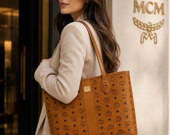 MCM Visetos Cognac Leder-Tragetasche: Designer-Schultertasche