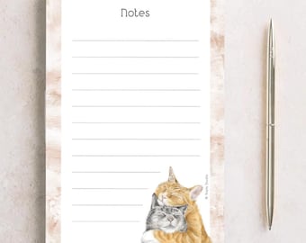 Two Cats Cuddling Watercolor Notepad – 50 Tear-Off Pages – Love-Themed Illustrated Stationery – Romantic Cat Lover Gift