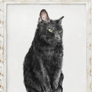 Bombay Black Cat Wall Art | Modern Watercolor Painting, Sleek Home Decor, Crazy Cat Lady, Cat Lover Unique Gift, Minimal, Signed by Artist