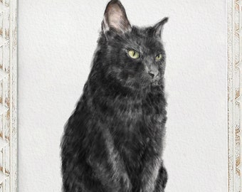 Bombay Black Cat Wall Art | Modern Watercolor Painting, Sleek Home Decor, Crazy Cat Lady, Cat Lover Unique Gift, Minimal, Signed by Artist