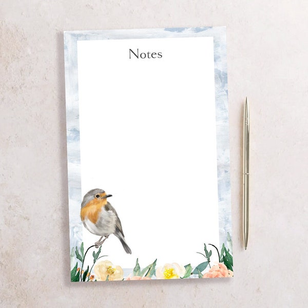 Robin Bird in the Spring Garden Notepad - Compact Size with 50 Tear-Off Pages for All Nature Lover | Illustrated Stationery | Made in Canada