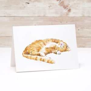 Orange Tabby Cat Card, Blank, Ginger Kitty, Watercolor Art Note Cards, Cat Mom Greeting Card Set, Birthday / Get Well / Thank You