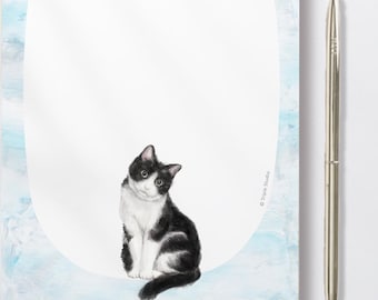 Tuxedo Cat Watercolor Notepad - Compact Size with 50 Tear-Off Pages for All Cat Lovers | Illustrated Stationery | Made in Canada