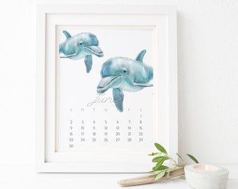2024 Desk Calendar with Stand - Ocean Animal Monthly Art, 5x7", Christmas Gift for Graduation, Housewarming, Teacher, Kid Wall Decor