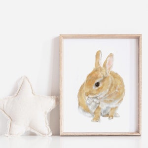 Nursery Wall Art, Cute Baby Girls Boho Bedroom Decor, Bunny Rabbit Print, Woodland Wall Decal, Original Watercolor Painting