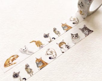 Cat Washi Tape,  2 Rolls | Ginger Orange, White Cat for Scrapbooking | Stickers for Journaling & Planners | Cat Lover Gift